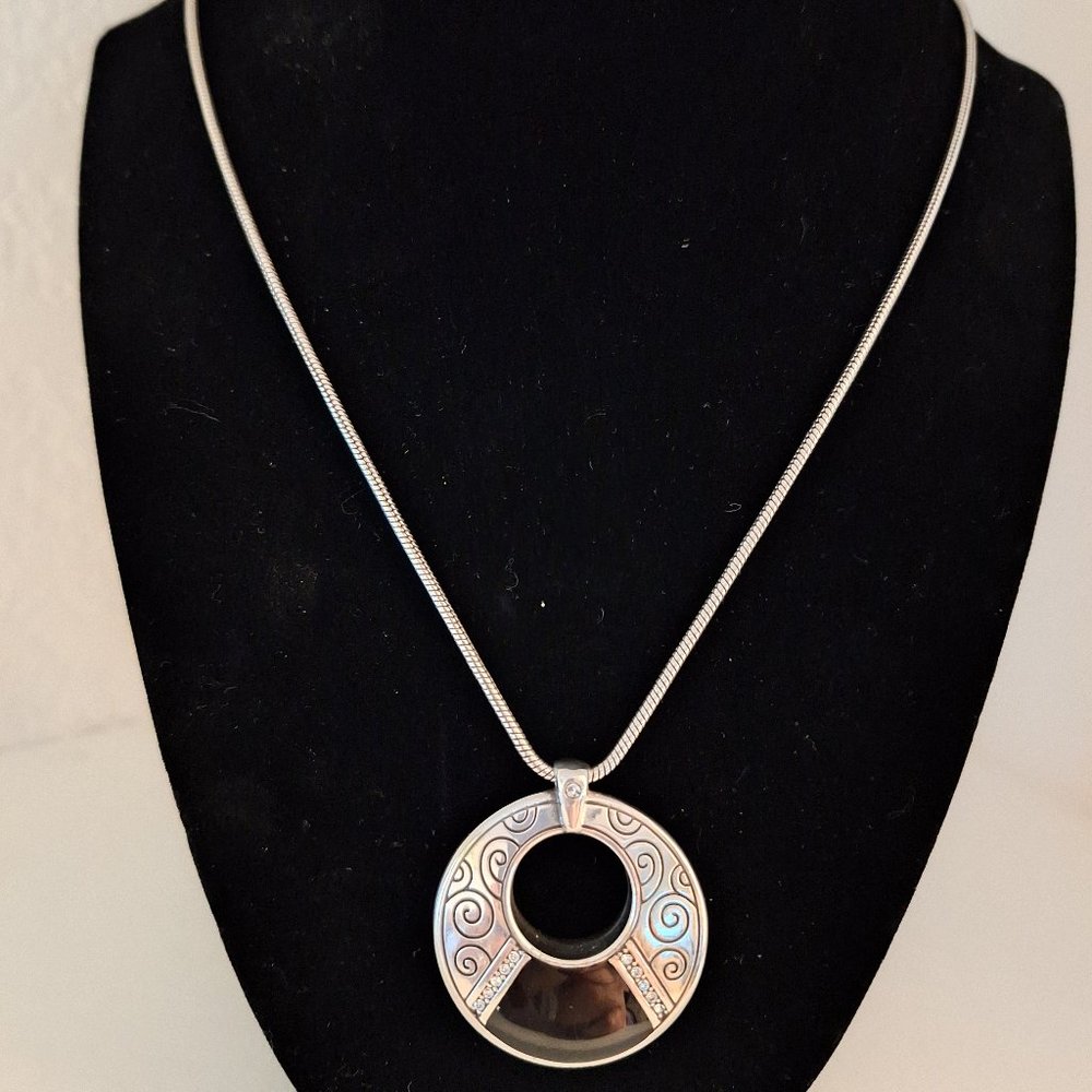 Brighton Retired Pendant Necklace Black & Matte Gold Reversible